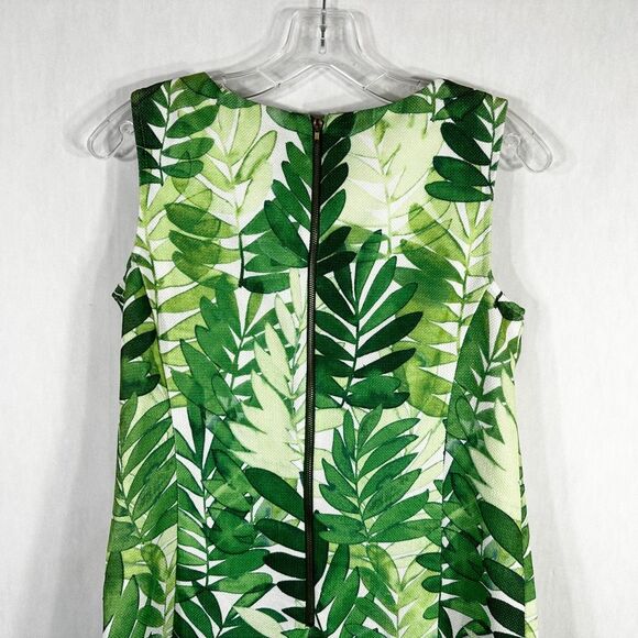 Julian Taylor Size 6 Dress Green Leaf Print Shift Sleeveless Mini Back Zip 1675 - Picture 6 of 9